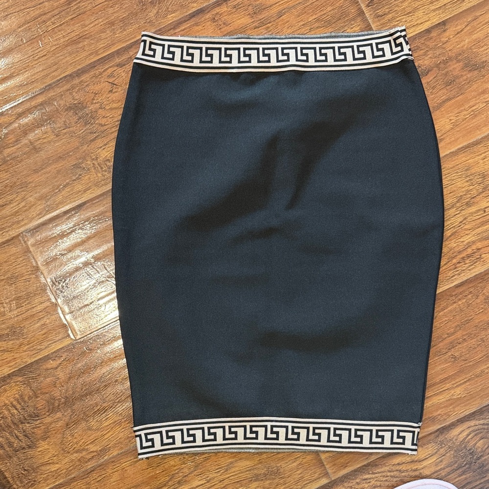 Elegant Black Skirt with Greek Key Design